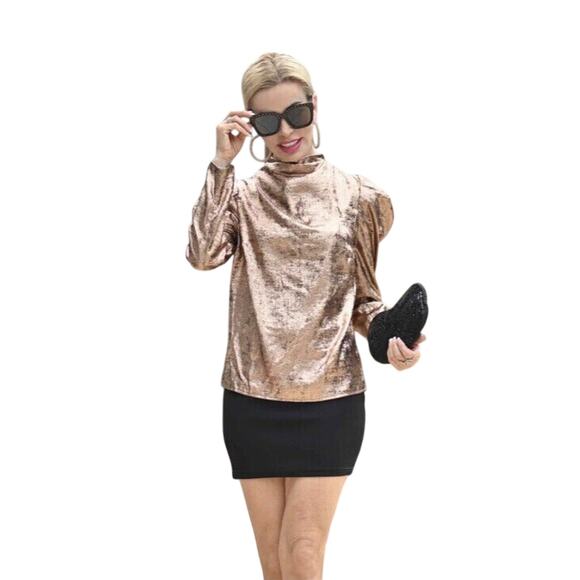 Future Collective Metallic Blouse Size 2X Puff Shoulder Futuristic Holiday Glam - Picture 15 of 15